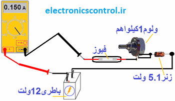 نحوه حساب کردن جریان به طور عملی با مقاومت متغیر و دیود زنر
